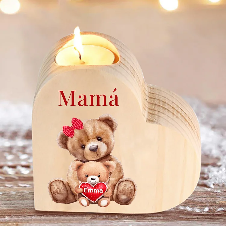 A mi mamá/abuela-Candelero osos 1-6 nombres y 1 texto personalizados en forma de corazón de madera sin candela