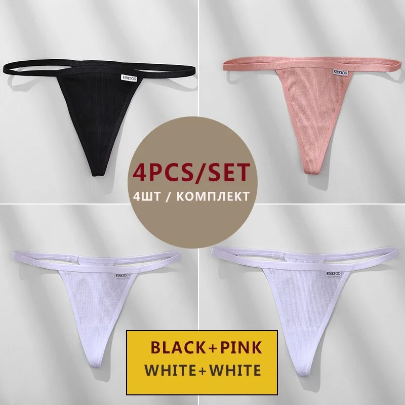 FINETOO 4PCS/Set Cotton Women Panties Woman Thong G-string Underwear Pantys Sexy Low Waist Underpant For Ladies Lingerie Female