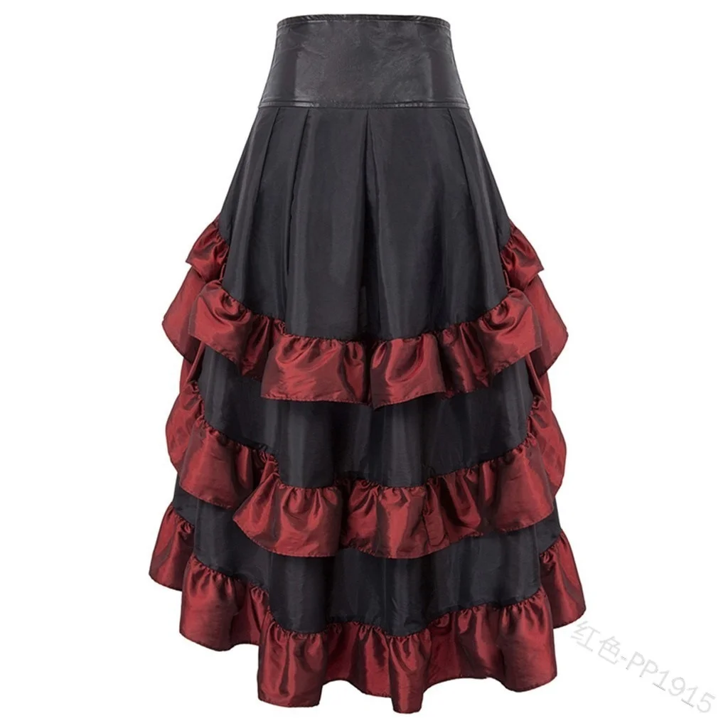 Uveng Uveng Women's New Wish Retro Solid Color Before The Short And After The Long Irregular Splicing Lotus Leaf Side High-Waisted Splicing Cake Skirt