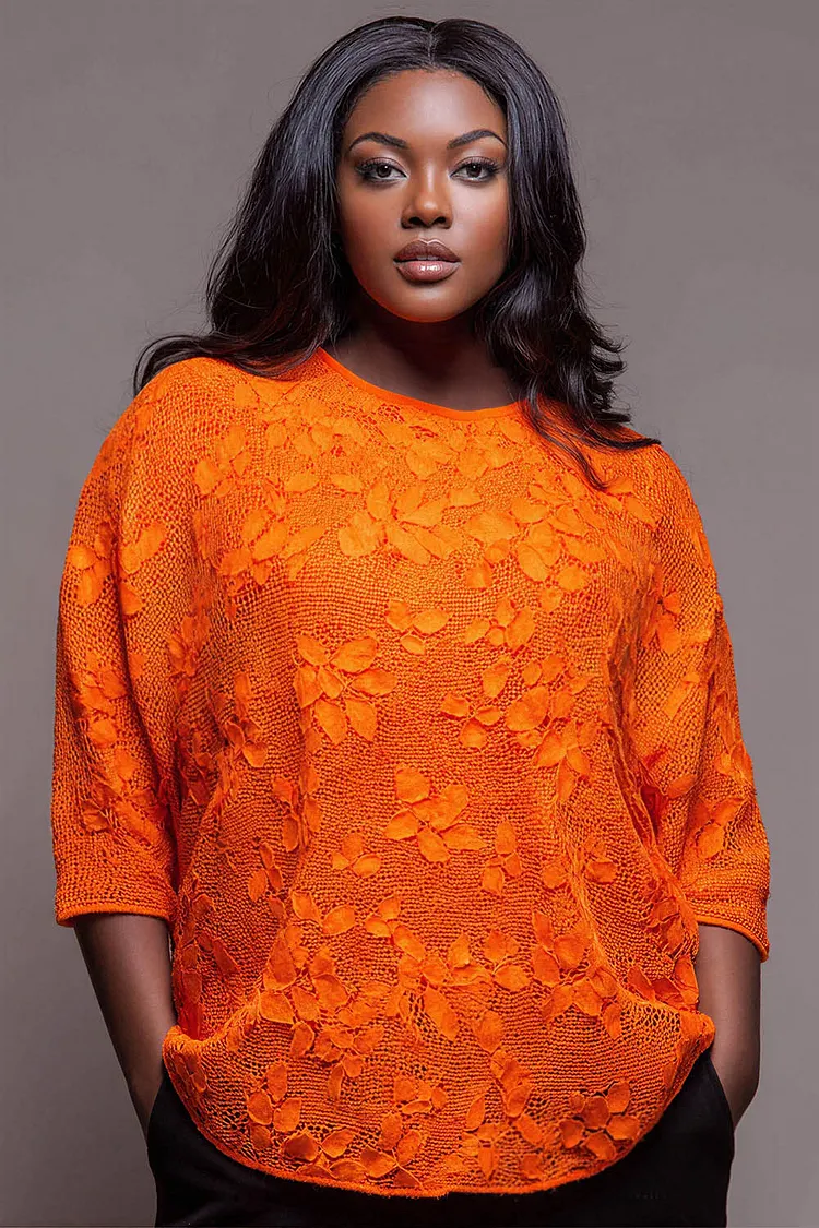 Xpluswear Design Plus Size Daily Orange Round Neck 3/4 Sleeve Blouses [Pre-Order] 2024 - Xpluswear