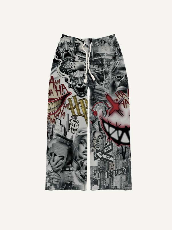 Evil Figure&Graphic&Letter Print Elastic Waist Pants