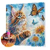 Framed Diamond Painting - Special Shaped - Cat and Butterflies (25x25cm)