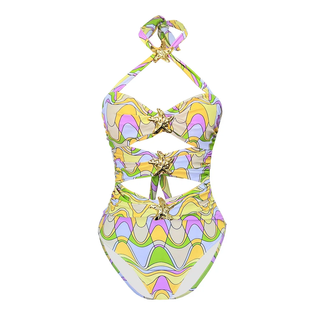 Brownm Sexy Hollow Strap One-Piece Swimsuit Woman 2025 New Swimsuit Half-Body Skirt Two-Piece