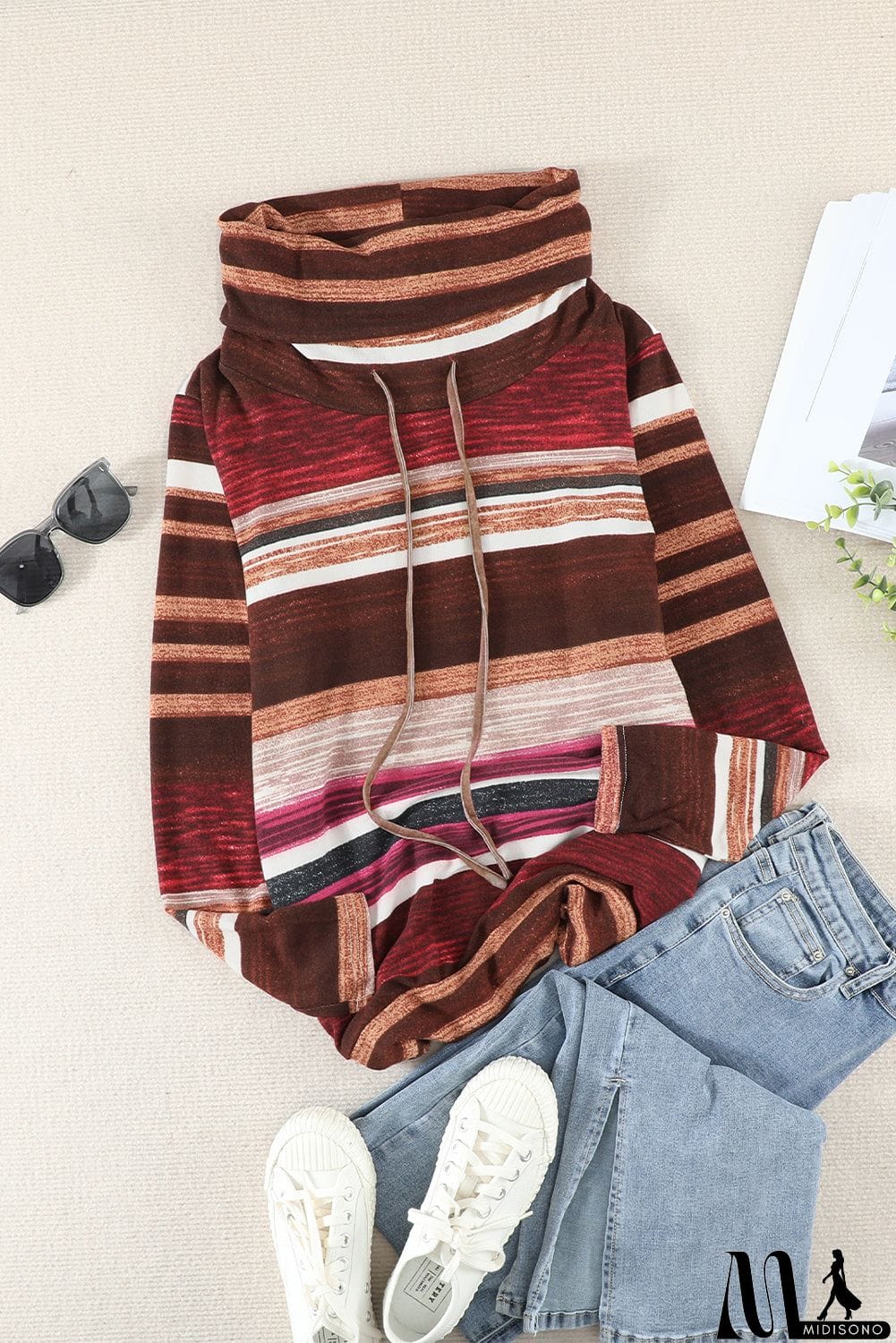 MidiSono - Neck Striped Sweatshirt