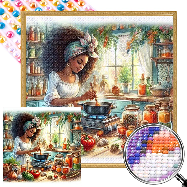 Cooking Woman 40*40CM (Canvas) Full AB Round Drill Diamond Painting gbfke