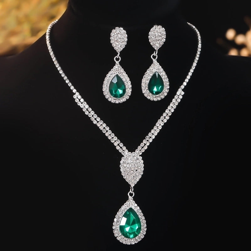 Rhinestone Copper Water Droplets Jewelry Set