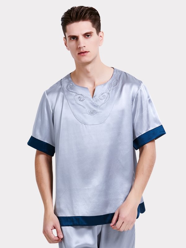 22 MOMME Pyjama en soie azur manches courtes homme 1