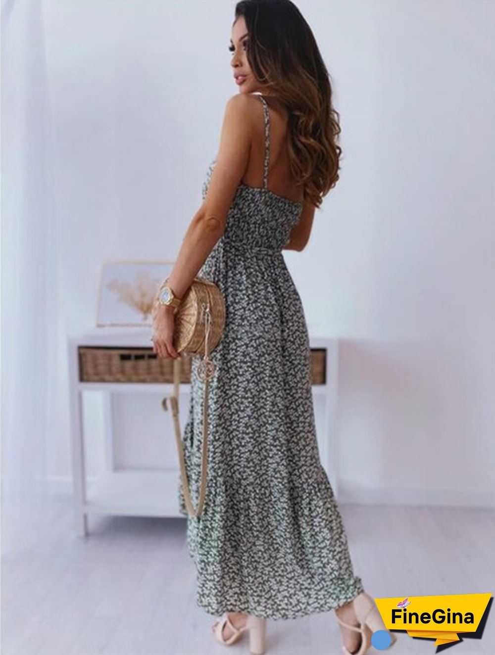 Women Fashion Backless Summer Long Dress Floral Printed Spaghetti Strap Bohemian Maxi Dresses
