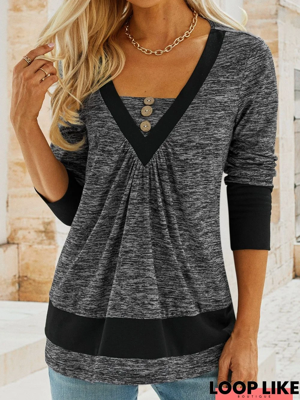 V Neck Plain Loose Top