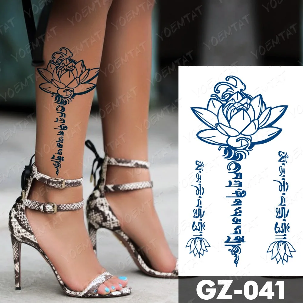 Juice Lasting Waterproof Temporary Tattoo Stickers Lotus Totem Flower Mandala Flash Tattoos Ink Fatima Hand Body Art Fake Tatto