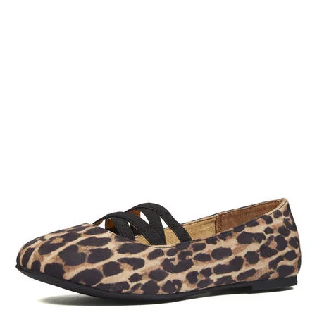 Women's Brown Round Toe Suede Leopard-print Flats |FSJ Shoes
