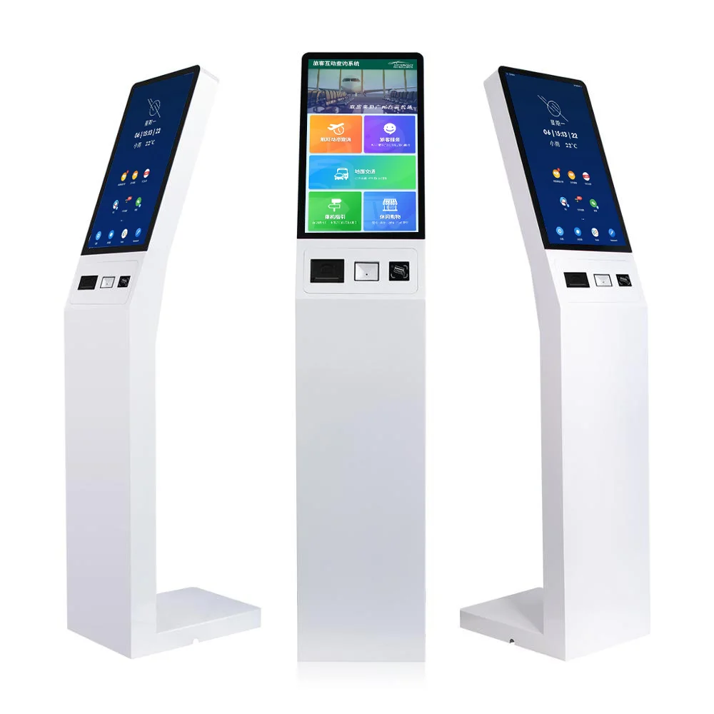 Floor standing  21 inch RFID self hotel checkout kiosk order kiosk, RFID Android printer payment kiosk with pos mount