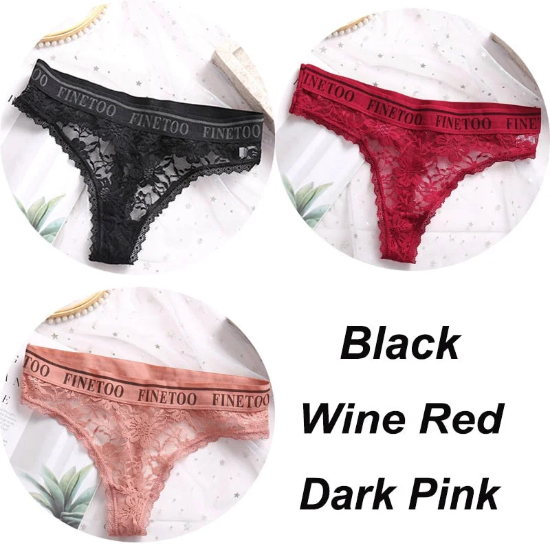 3PCS/Set Women Lace Panties Sexy G-string Underwear Female Underpants Floral Solid Color Briefs Lingerie Sexy Thong Panties M-XL