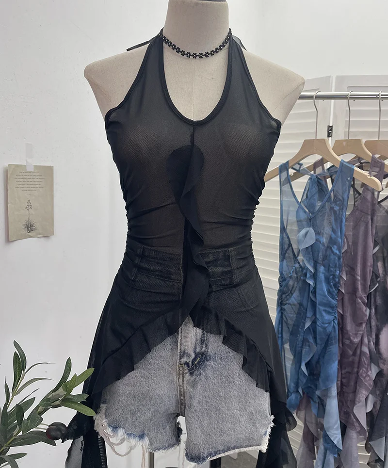 Uveng Vintage 2024 New Personality Tie Hottie Wind Hanging Sleeveless Top Ribbon Vest 9967