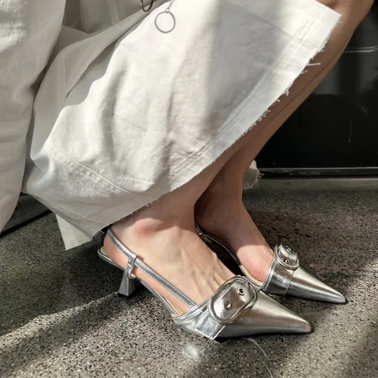 Yyvonne French Silver High-Heeled Shoes Bag Head Sandals 2025 New Spring And Summer Korean Style Temperament Pointy Single Shoes