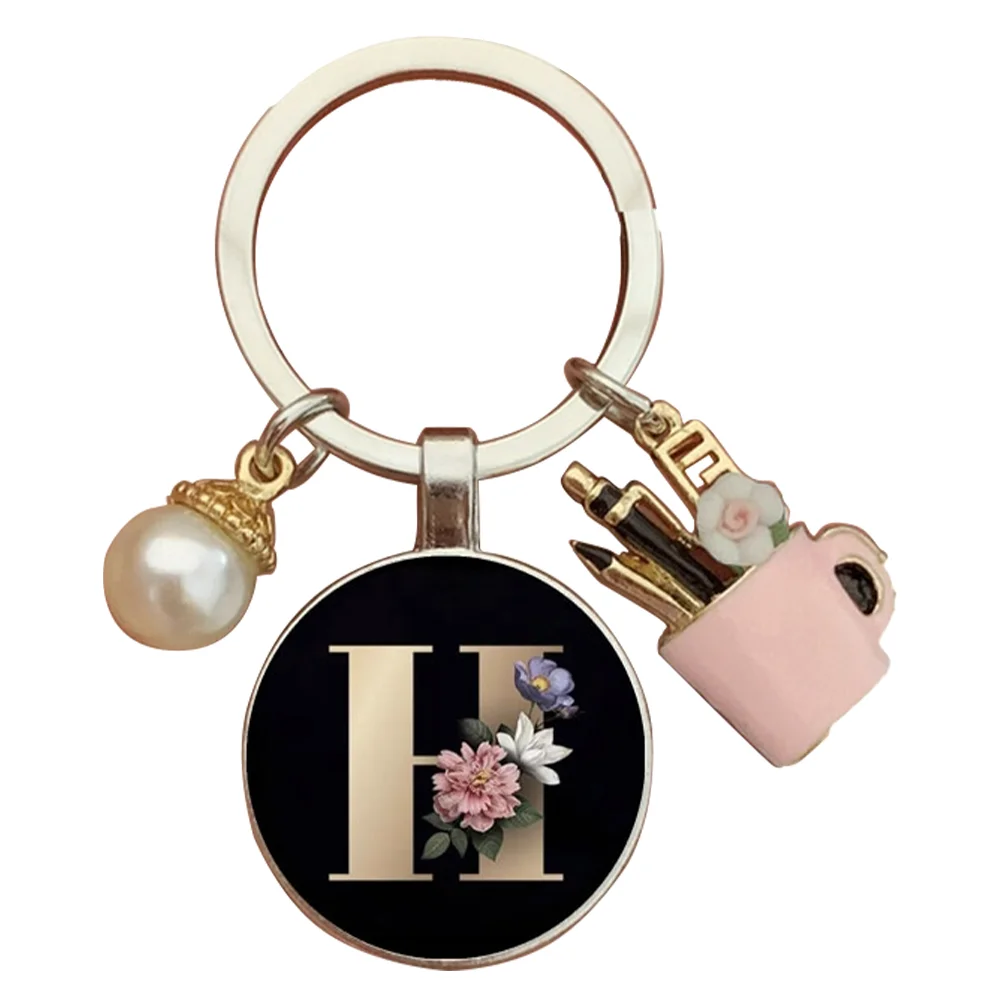Resin Alphabet Letter Keychain Pearl Alphabet Key Ring Charms for Key Handbag Backpack