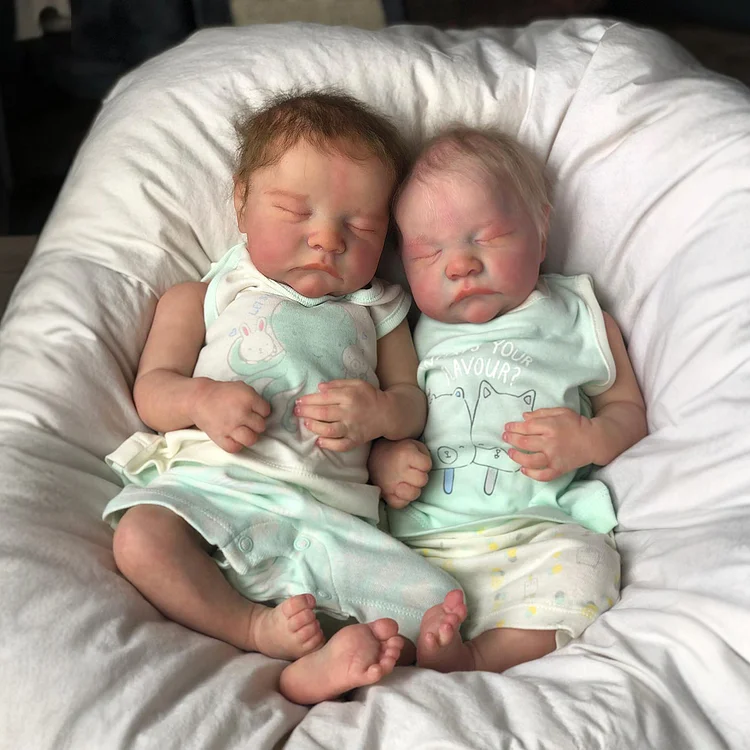 20" Lifelike Realistic Twins Boys of Agusa & Plonie Sleeping Reborn Newborn Baby Doll with Heartbeat and Sound Rebornartdoll® RSAW-Rebornartdoll®