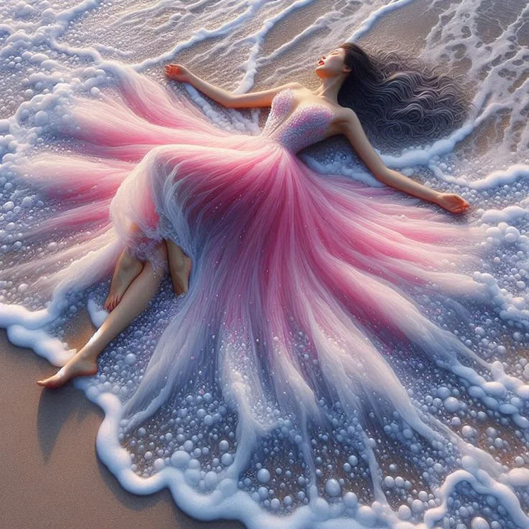 Girl With Back View At The Seaside 40*40CM (Canvas) Full Round Drill Diamond Painting gbfke