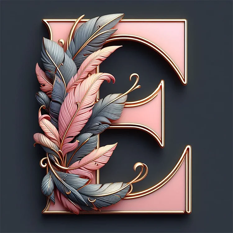 Feather Letter E 30*30CM (Canvas) Full Round Drill Diamond Painting gbfke