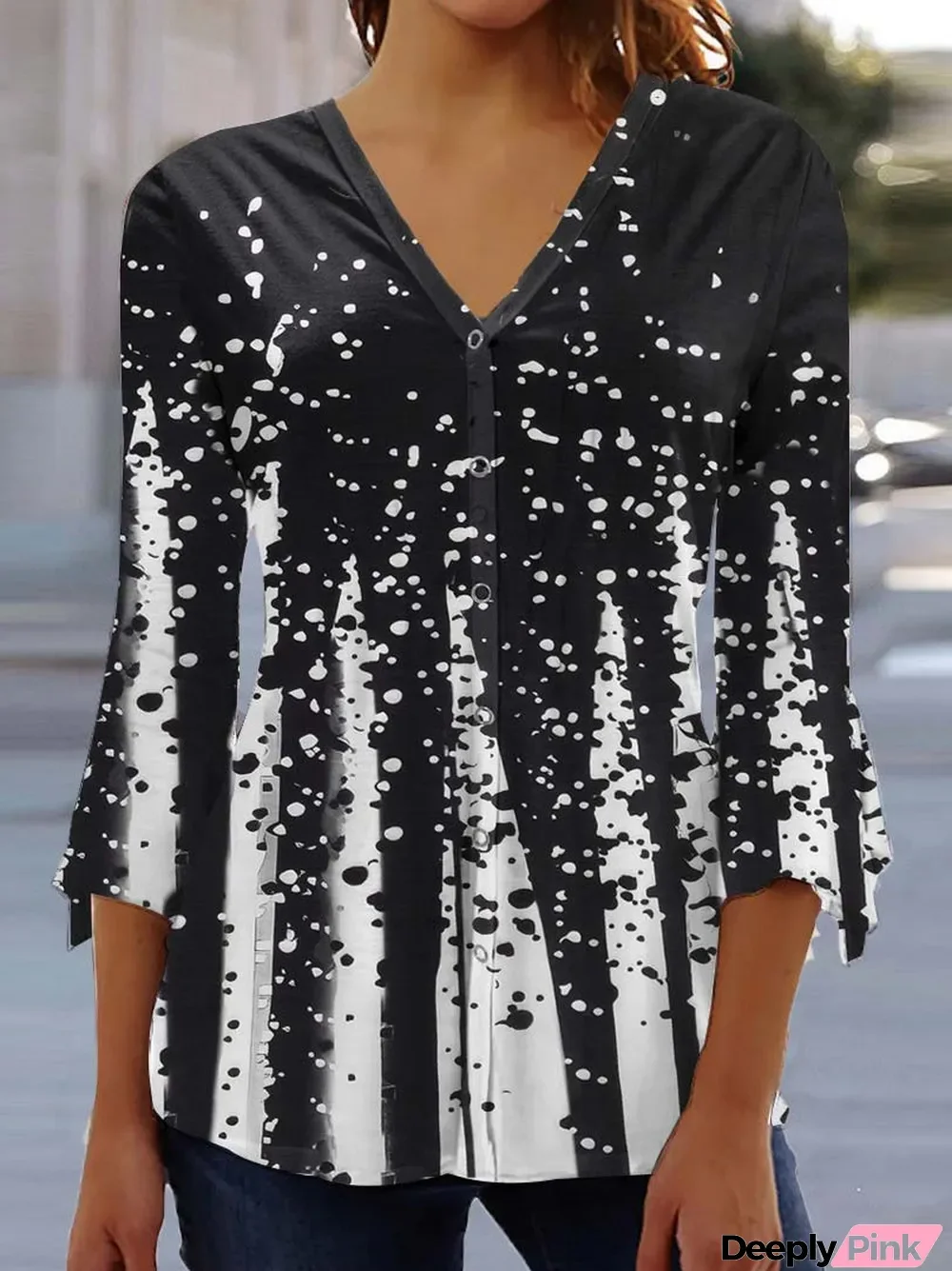 Women's 3/4 Sleeve V-neck Graphic Printed Cardigan Top