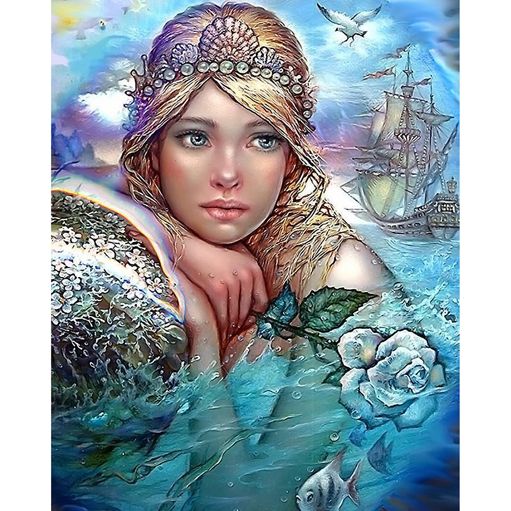 

30*40CM - Round Drill Diamond Painting - Sea Girl, 501 Original