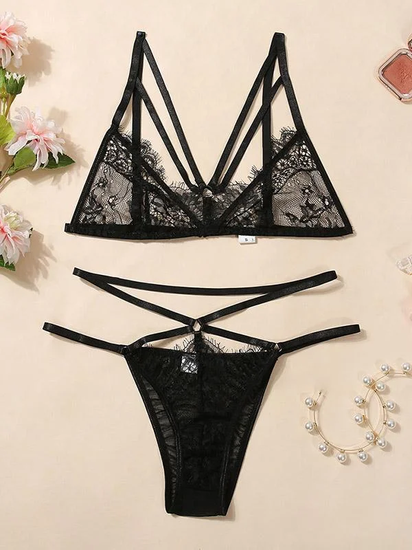 Lace Bandage Split Lingerie Set