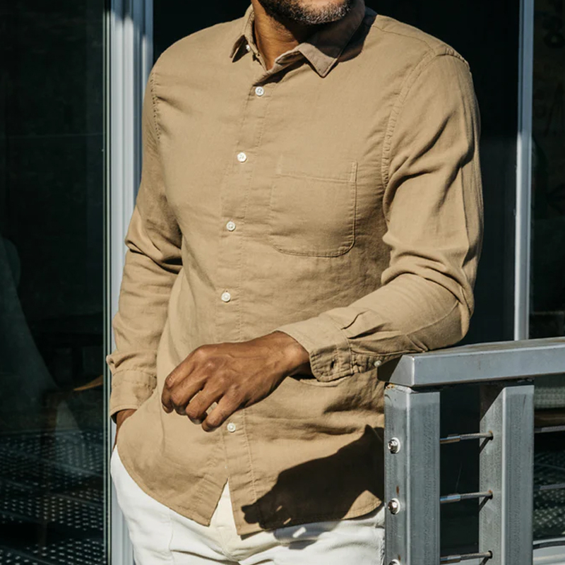 Men's Vintage Black Double Gauze Khaki  Shirt