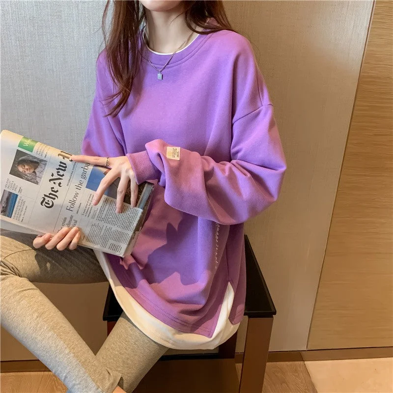 Korean Style O Neck Long Sleeve Women Sweatshirts Casual Solid Color Oversized Hoodies Female Clothing Letter Harajuku Pullover