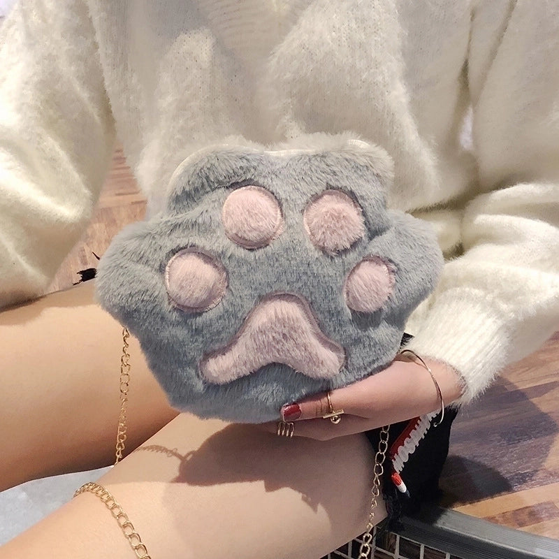 Plush New Korean Cute Bear Paw Chain Small Bag Chain Crossbody Bag