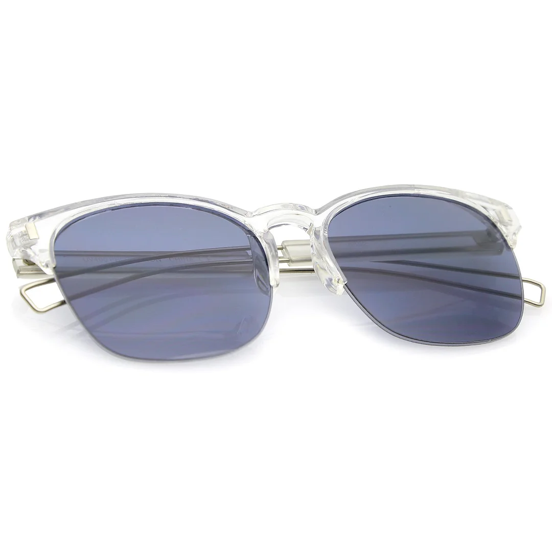 Semi Rimless Wire Hook Temples Square Lens Horn Rimmed glasses 56mm