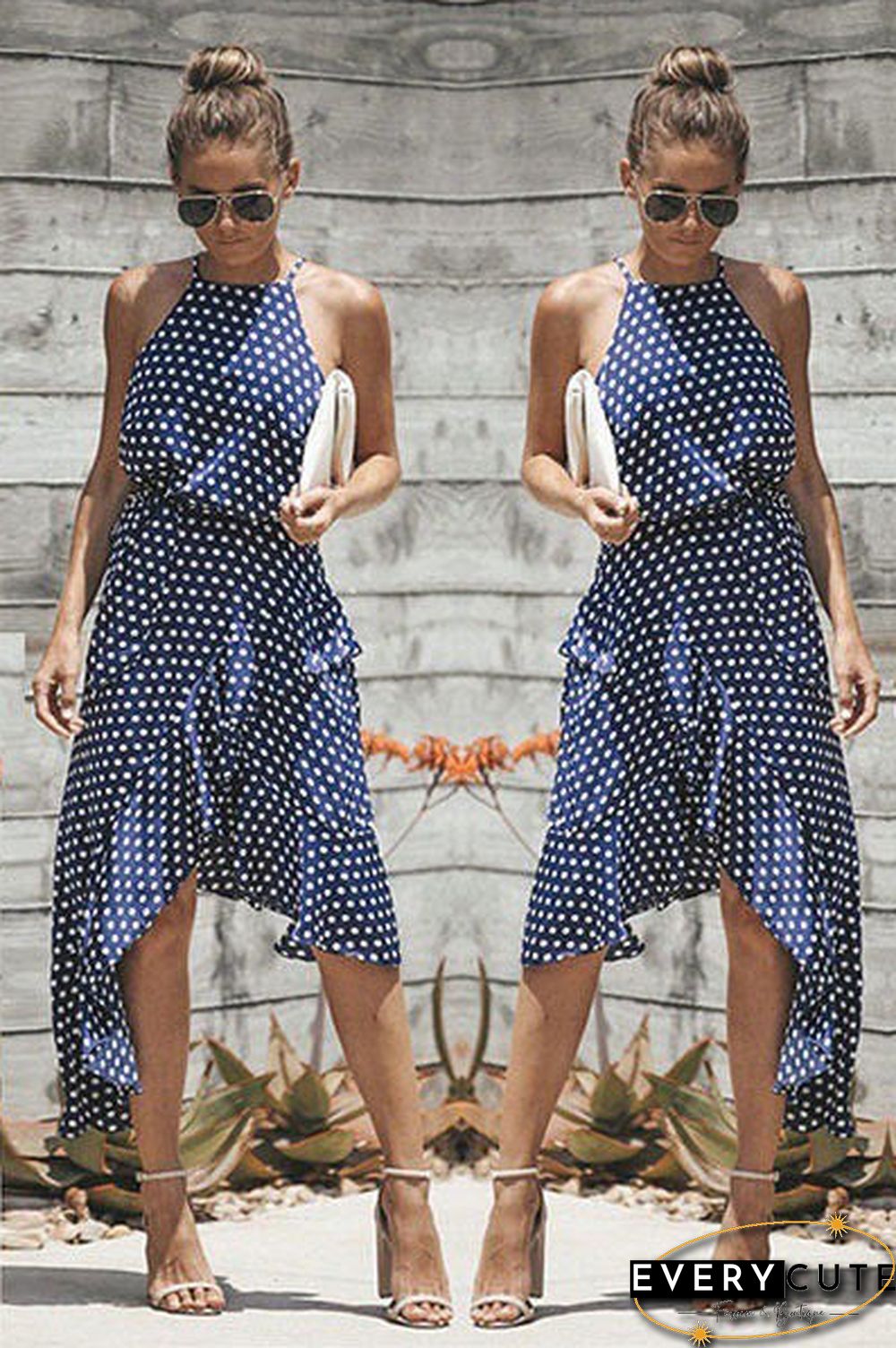 Summer Women's Polka Dot Asymmetrical Dress