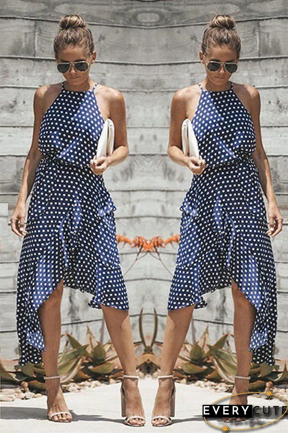Summer Women's Polka Dot Asymmetrical Dress