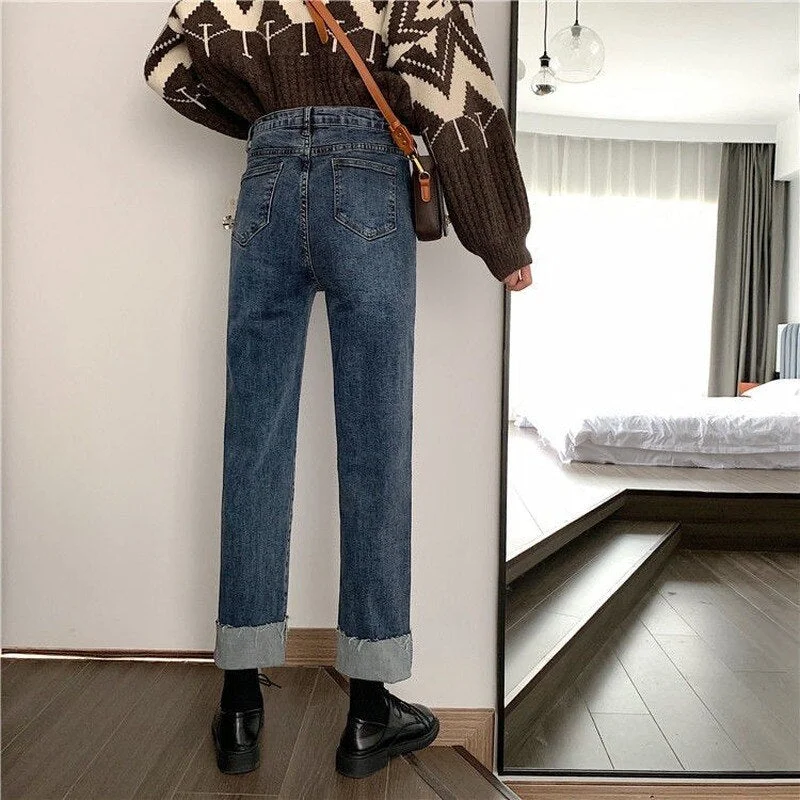 Jeans Women Denim Straight Fashion Trouser Spring Vintage Causal Ulzzang Ankle-length All-match Female Hipster Mujer De Moda New