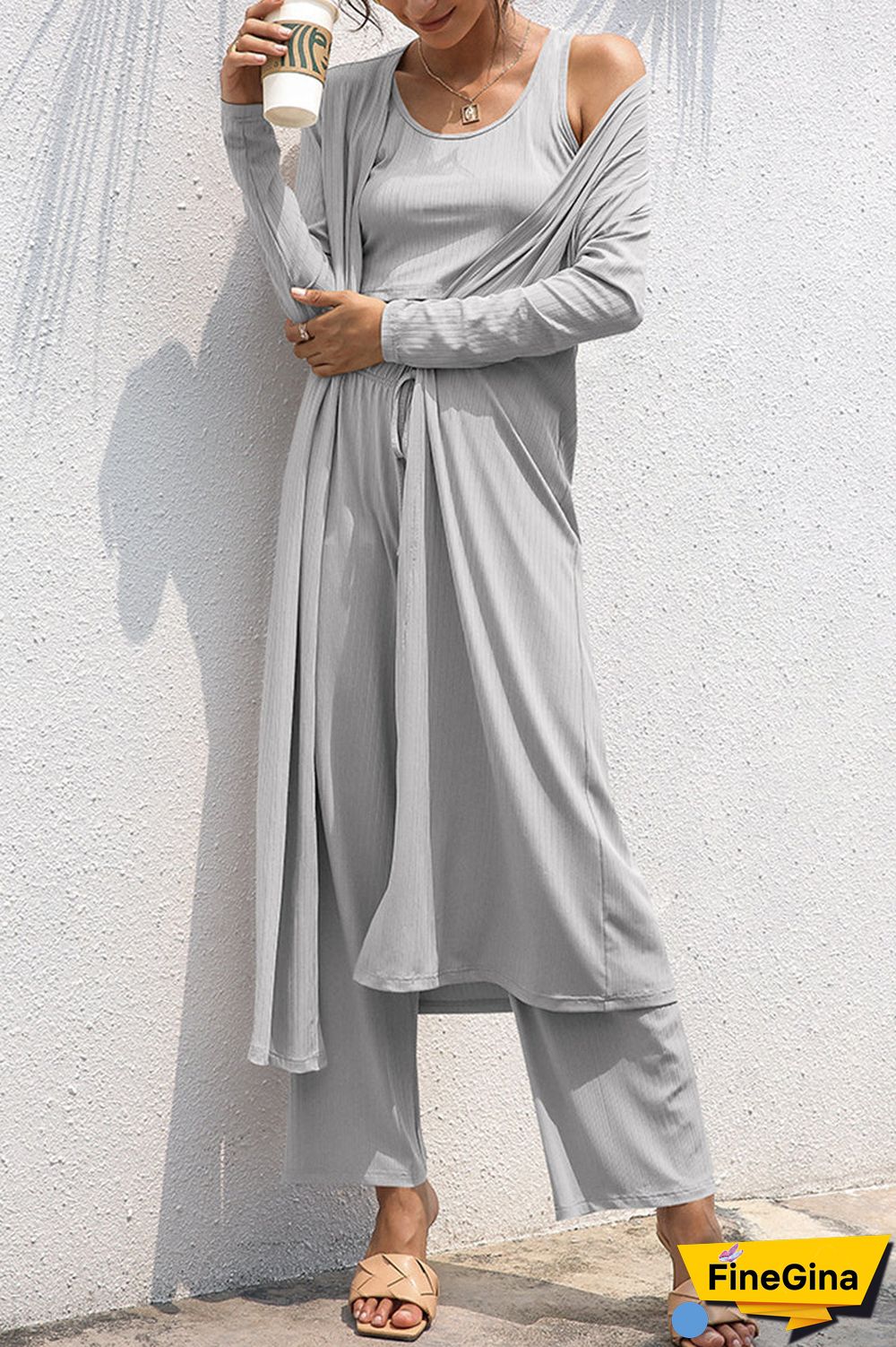 Casual Daily Solid Frenulum Cardigan Collar Long Sleeve Two Pieces
