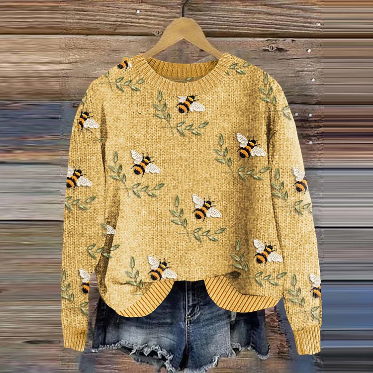 VChics Women'S Cute Bee  Art Sweater