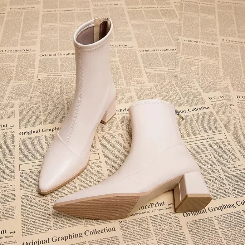 Zhungei Boots for Women's Thick Heel Spring Summer Autumn Single Boots 2023 New Pointed High Heels Shoes Mid-heel Fashion