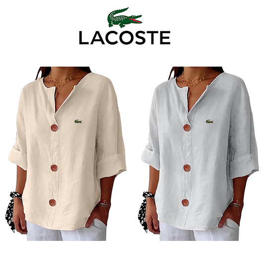Dámské volné tričko s krátkým rukávem z bavlny a lnu s zapínáním na knoflíky Lacoste®, 2 kusy