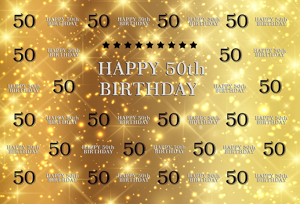 Glitter Gold Happy 50th Birthday Backdrop RedBirdParty
