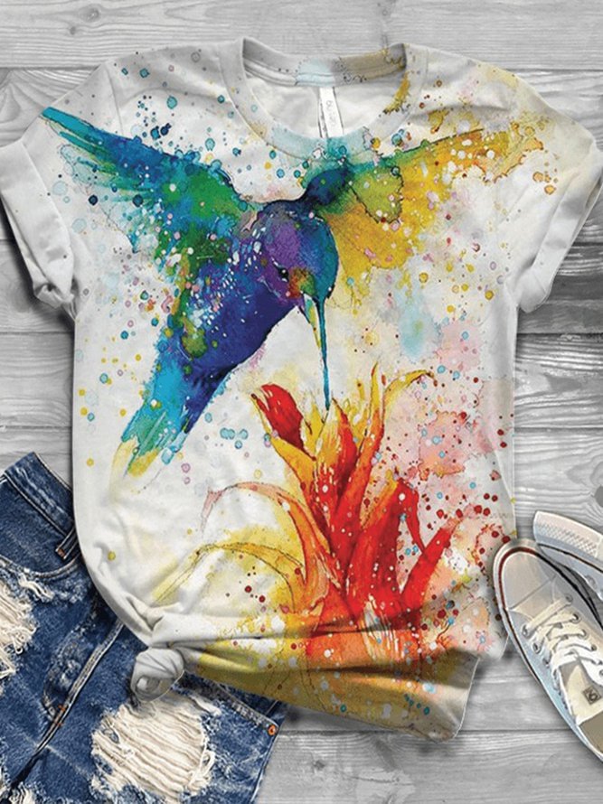 Plus Size Floral Cotton-Blend Short Sleeve Shirts & Tops