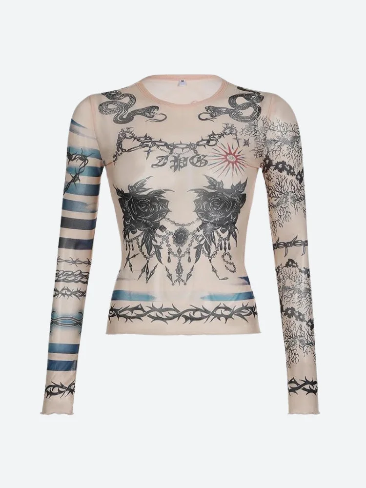 Brownm Mesh Tattoo Top