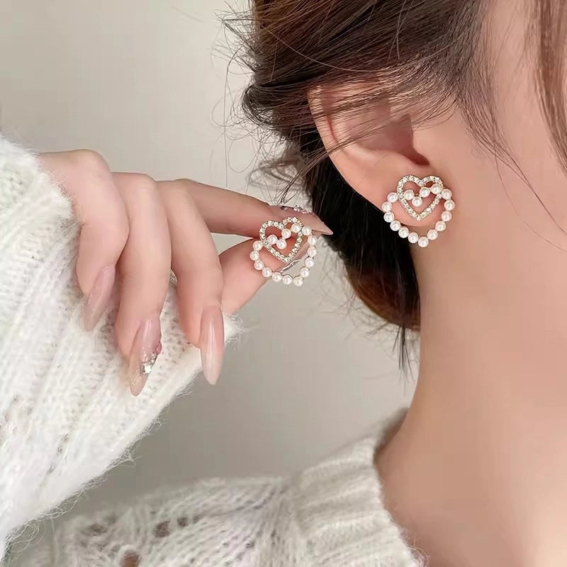 1 Pair IG Style Minimalist U Shape Geometric Flower Inlay Imitation Pearl Artificial Pearls Rhinestones Drop Earrings Ear Studs