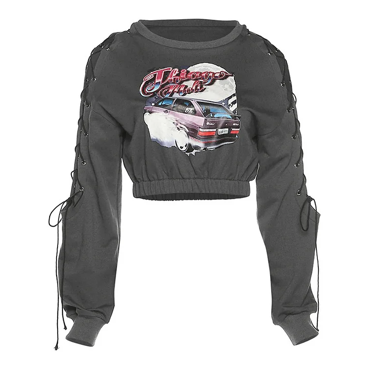 Vintage Sexy Strappy Long-Sleeved Cropped Pullover Top WM10007 weebmemes