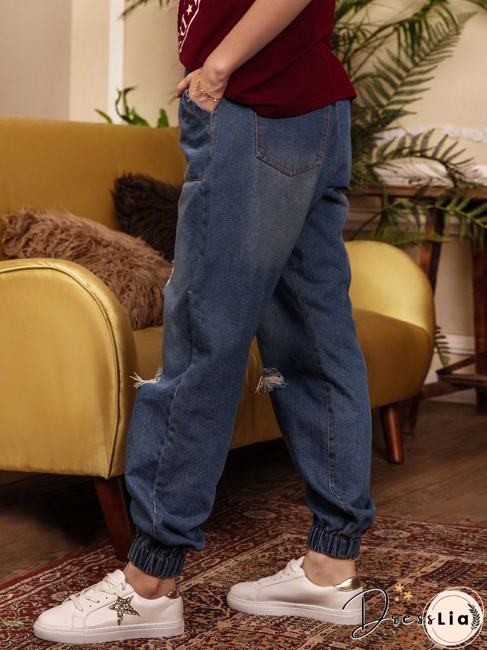 Casual retro breasted denim trousers