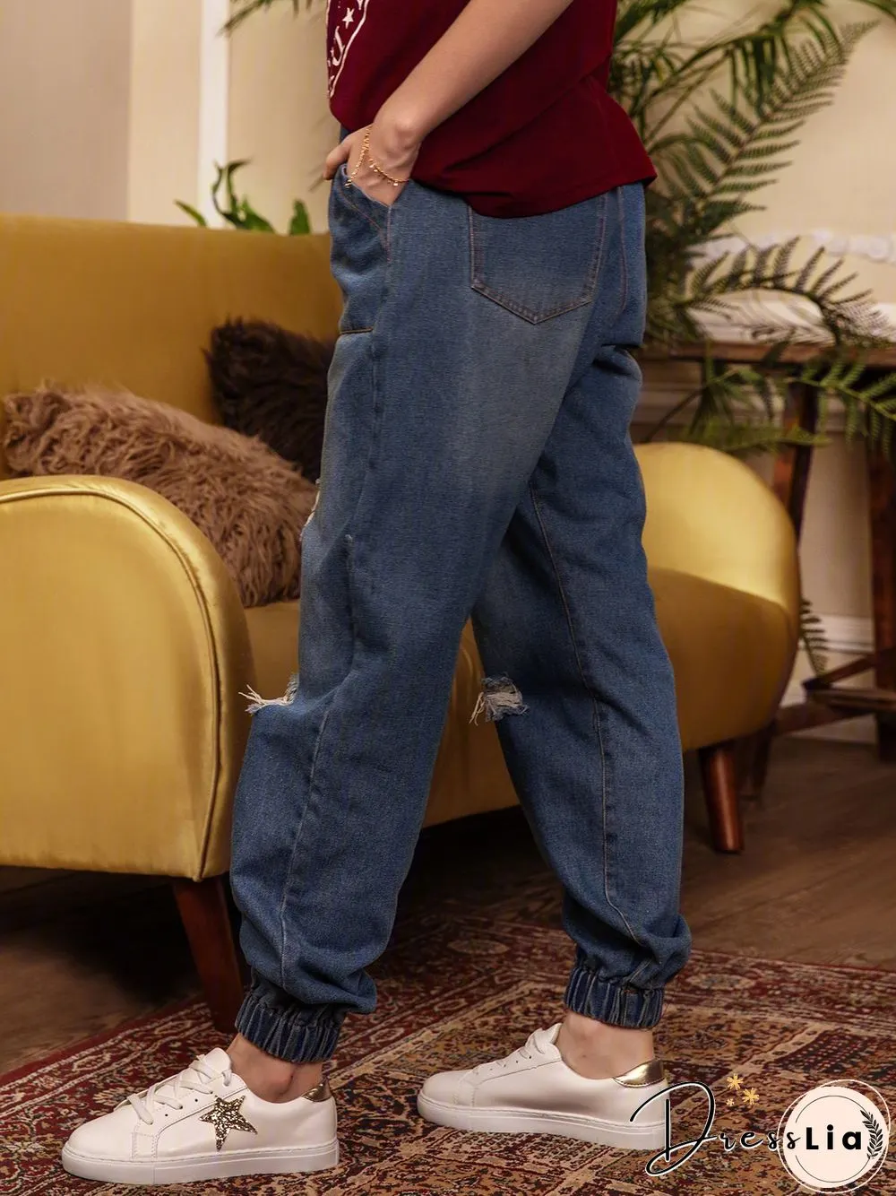 Casual retro breasted denim trousers