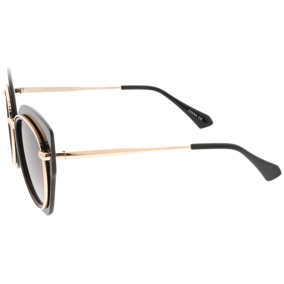 Women's Oversize Metal Trim Slim Arms Super Flat Lens Cat Eye glasses 57mm