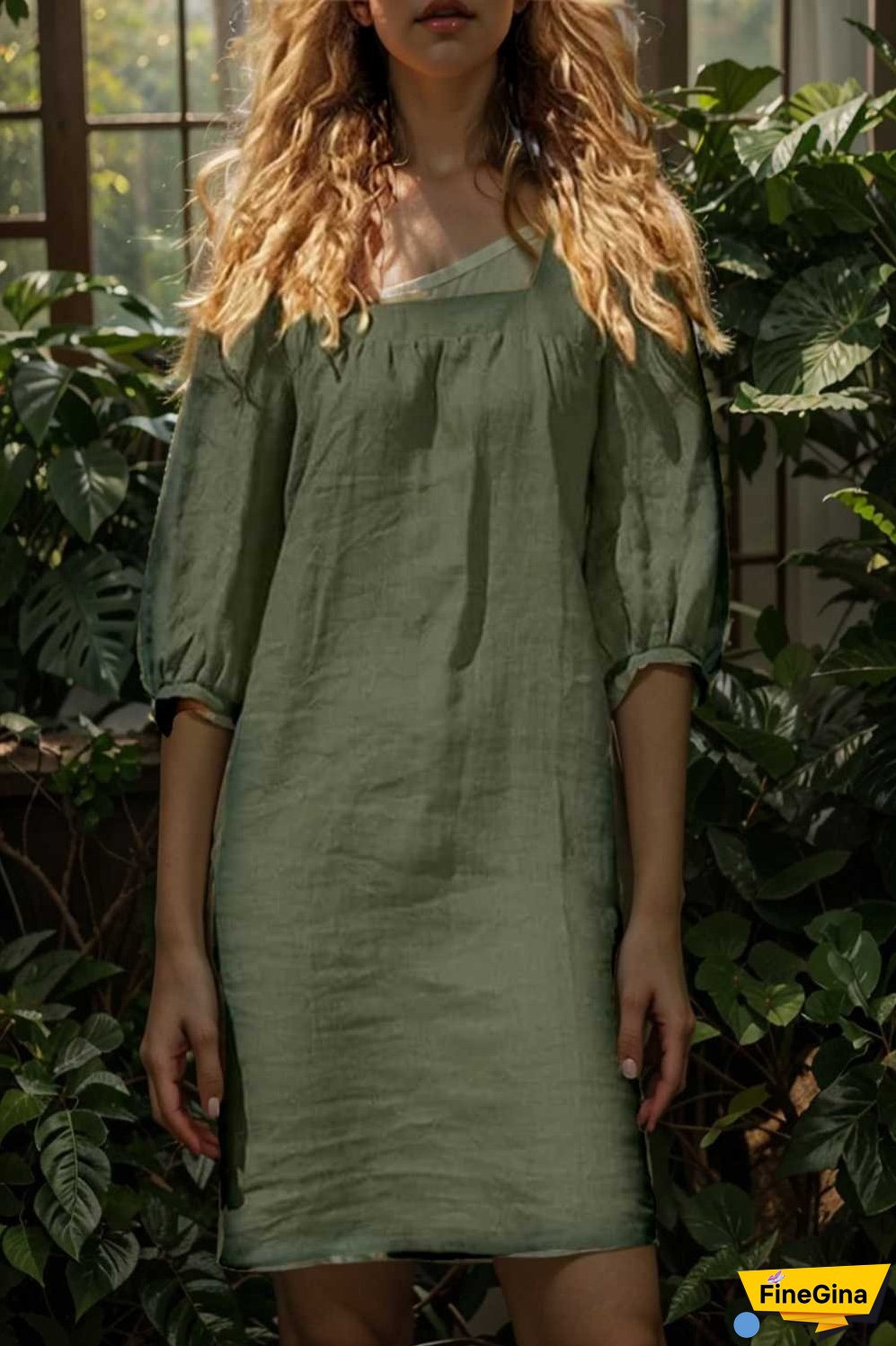 cotton linen loose casual half sleeve mini dress