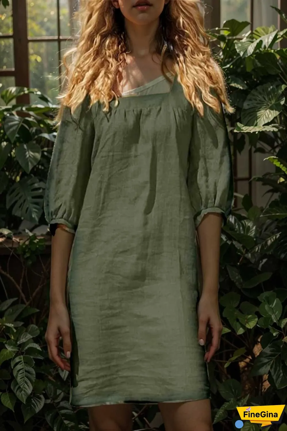 cotton linen loose casual half sleeve mini dress