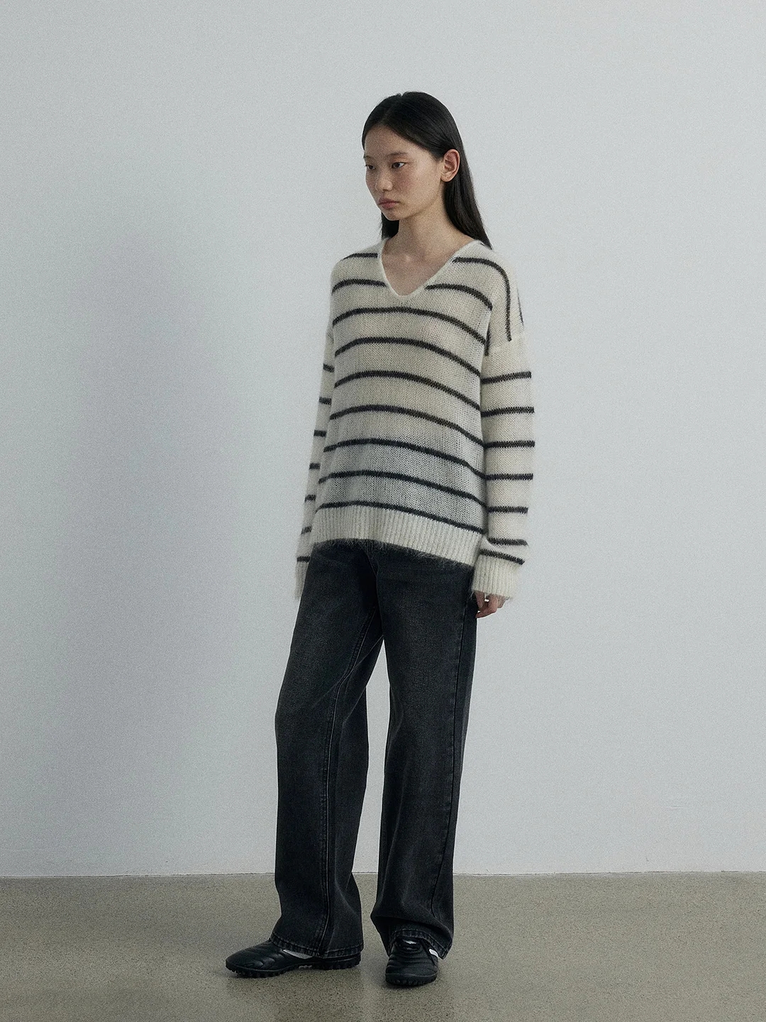 Woherb [Daihe] Autumn New Leisure High Waist Simple Retro Versatile Basic Long Straight Leg Jeans H7077-Outfit Ideas