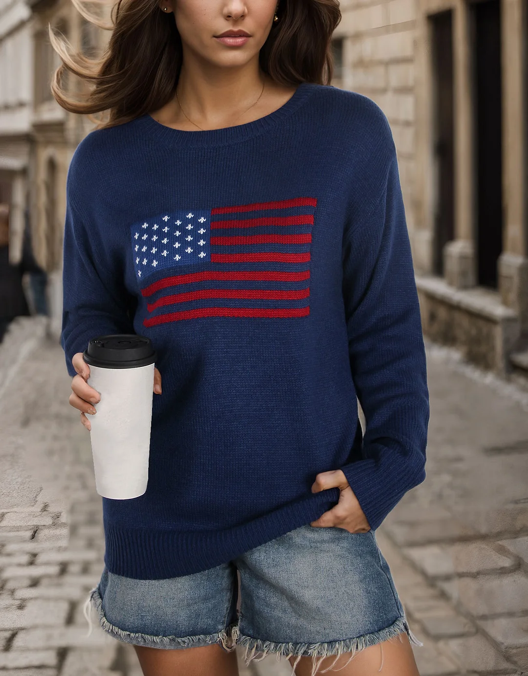 Athvotar Athvotar 2025 New Hot-Selling Flag Easter Independence Day Fashion Sweater Woman