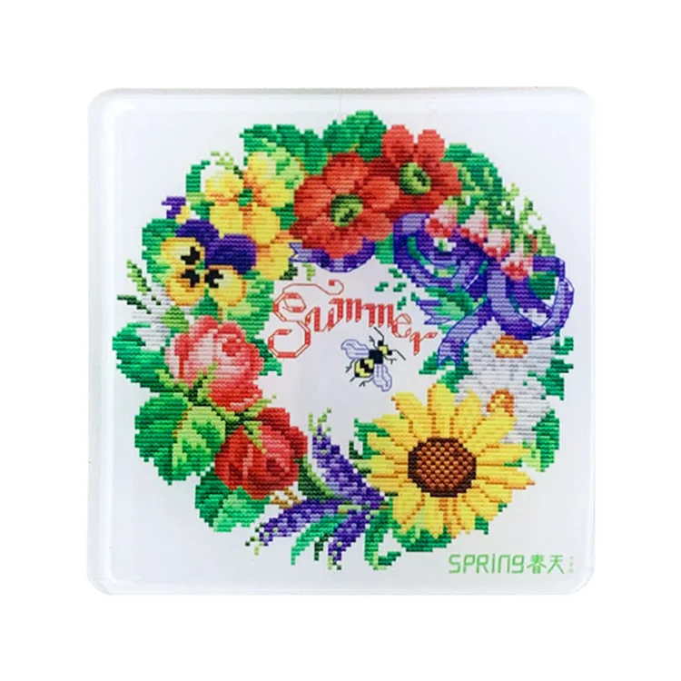 Spring-Cross Stitch Embroidery Fridge Magnets Acrylic Magnetic Sticker Home Decorations gbfke